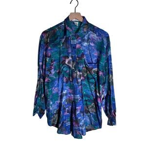 VINTAGE PUNCH silk art deco flowy oversized button up blouse M